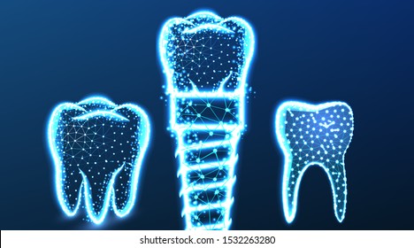 Tooth, dental implant. Abstract Low Poly wireframe Mesh Design. Vector Illustration