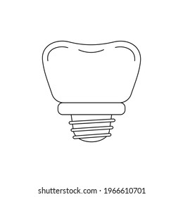 Tooth dental implant line icon isolated on white background. Tooth dental prosthetics and surgery line art symbol. Vector flat design outline dentistry clip art illustration. Editable stroke.