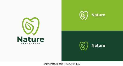 tooth dental leaf logo design idea