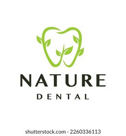tooth dental leaf logo design idea