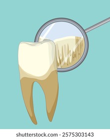 Tooth with dental mirror on blue background