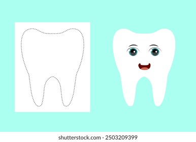 tooth dental object trace for kids practical handwriting drawing education design vector