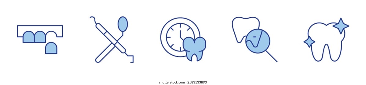 tooth, dental, dental surgery, clock. Dental Icon vector illustration. Line Duotone style. Editable stroke.