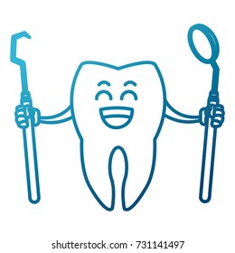Tooth with dental tools cartoon