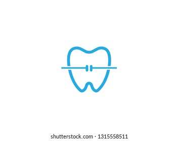 Tooth with dental wire for orthodontic for logo design illustration on white background