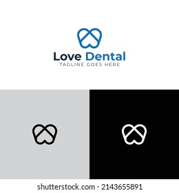 Tooth dentist logo icon creative teeth symbol dental clinic with heart sign