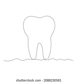 Tooth. Dentist logo. One single line drawing isolated on white background. Beautiful hand-drawn design vector illustration
