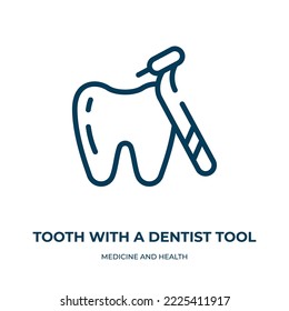 Tooth with a dentist tool icon. Linear vector illustration from medicine and health collection. Outline tooth with a dentist tool icon vector. Thin line symbol for use on web and mobile apps, logo, 