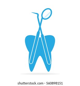 Tooth And Dentist Tools Icon, Dental Care Icon Illustration