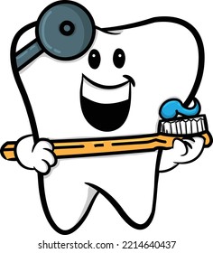 Tooth Dentist. Zahn mit einer Zahnbürste. Lächelnd Tooth. 