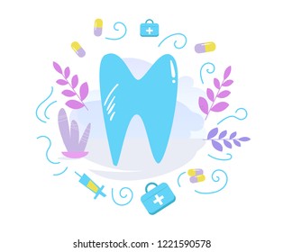 Tooth, dentist Vector. Cartoon. Isolated art on white background. Flat
