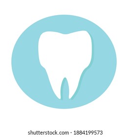 Tooth dentist vector sign logo icon in a blue circle in flat style. For mobile user interface.