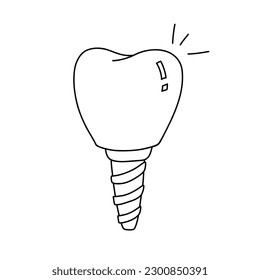 Tooth Denture outline doodle icon isolated on white. Dentistry, stomatology and dental care concept.