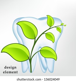 tooth design element with leaves icon. vector mesh illustration