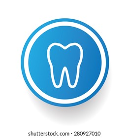 Tooth design icon on blue button,white background,clean vector