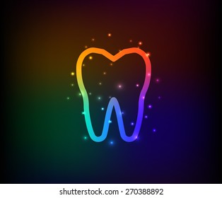 Tooth design on dark background, rainbow concept