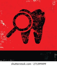 Tooth design on grunge background, red version