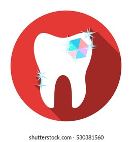 Tooth with diamond icon in flat style isolated on white background. Dental care symbol stock vector illustration.