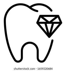 Icono dental y diamante. Icono de vector de dientes y diamantes de esquema para diseño web aislado en fondo blanco