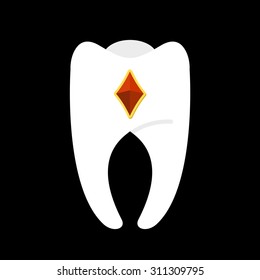 Tooth with diamonds. White clean teeth with gem. Vector illustration logo, emblem

