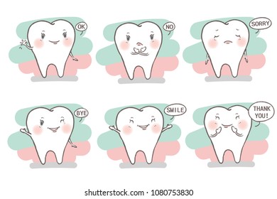 tooth with different emotion on the hwite background