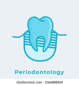 Tooth Diseases: Periodontology. Flat Line Art Drawing. Dental Clinic Icon. Web Pictogram For Dentistry. Stomatology Concept, Logo Or Illustration. Dentistry Department Label