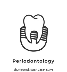 Tooth Diseases: Periodontology. Flat Line Art Drawing. Dental Clinic Outline Icon. Web Pictogram For Dentistry. Stomatology Concept, Logo Or Illustration. Dentistry Department Label