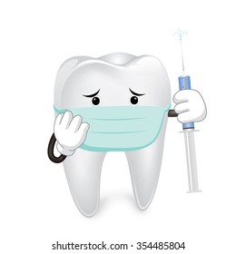 tooth doctor character with mask and syringe, Vector Illustration