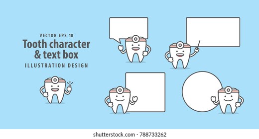 Tooth doctor character & text box illustration vector on blue background. Dental concept.