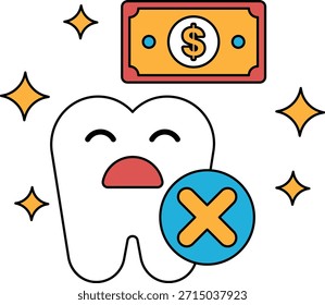 Un diente con un billete de un dólar encima. El diente está sonriendo y el billete de dólar está brillando