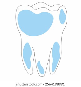 The tooth is drawn in black and white with a bright blue spot. The tooth is drawn in a very simple and clean style.