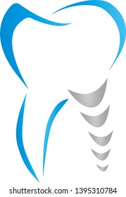 Tooth drawn in blue and gray logo