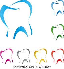 Tooth drawn in different colors