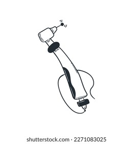 Tooth drill doodle line icon, dental service equipment hand drawn vector cartoon illustration