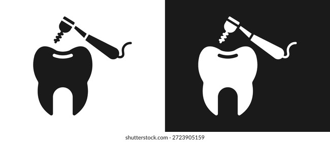 Ícone De Broca De Dente Define Glifo Em Plano De Fundo Branco E Preto