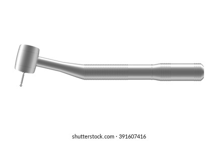 Tooth drill in stainless steel with a thin drill. Items for the dentist and the dental office. Isolated on white background.