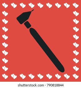 Tooth drilling machine icon flat. Simple black pictogram on red background with white hearts for valentines day. Vector illustration symbol
