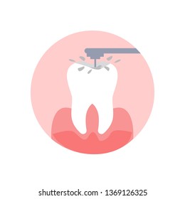 Tooth Drilling Process Flat Vector Illustration. Stomatology Clinic Symbol. Painful Procedure, Dental Surgery. Cavity Cleaning, Treatment with Drill, Medical Tool. Dentistry, Oral Sanitation