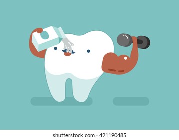 Tooth is drinking milk for strong ,dental concept