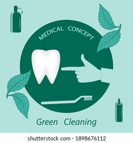 Tooth, eco friendly care products, doctor's hand - vector. Happy Dentist Day. International Day of the Dentist. Medical concept.
