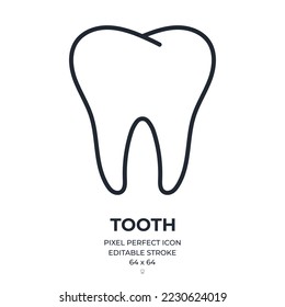 Tooth editable stroke outline icon isolated on white background flat vector illustration. Pixel perfect. 64 x 64.