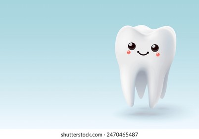 Tooth emoji white, 3D illustration of a tooth on a light background. Vector illustration