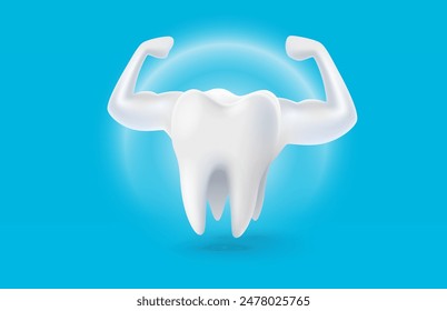 Tooth emoji white, 3D illustration of a tooth on a light background. Vector illustration