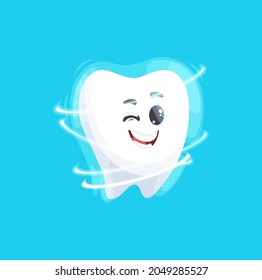 Tooth emoticon cartoon with shining perfect smile isolated cartoon emoji emoticon. Vector healthy smile, oral hygiene and care, comic emoji hero kids smile mascot, dentistry toothpaste advert