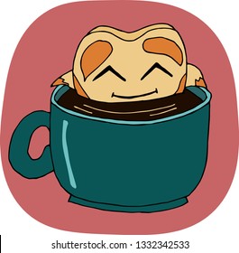 Tooth With Enamel Erosion In Cup Of Coffee. Vector Illustration