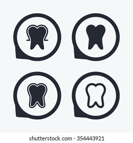 Tooth enamel protection icons. Dental toothpaste care signs. Healthy teeth sign. Flat icon pointers.