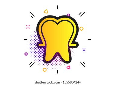 Tooth enamel protection sign icon. Halftone dots pattern. Dental toothpaste care symbol. Healthy teeth. Classic flat tooth icon. Vector