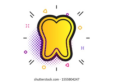 Tooth enamel protection sign icon. Halftone dots pattern. Dental toothpaste care symbol. Healthy teeth. Classic flat tooth icon. Vector