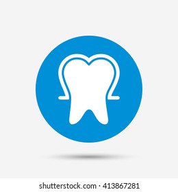 Tooth enamel protection sign icon. Dental toothpaste care symbol. Healthy teeth. Blue circle button with icon. Vector