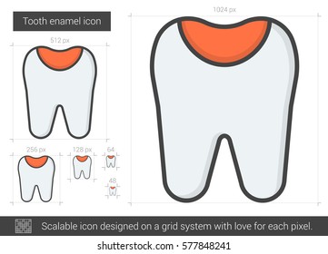 Icono de línea vectorial del esmalte dental aislado en fondo blanco. Icono de línea de esmalte dental para infografía, sitio web o aplicación. Icono escalable diseñado en un sistema de cuadrícula.